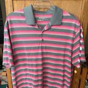 Nike Men's Polo Shirt with Gray and Pink Stripes
